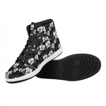 Black And White Cattleya Pattern Print High Top Leather Sneakers