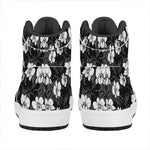 Black And White Cattleya Pattern Print High Top Leather Sneakers
