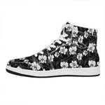 Black And White Cattleya Pattern Print High Top Leather Sneakers
