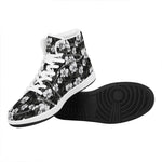 Black And White Cattleya Pattern Print High Top Leather Sneakers