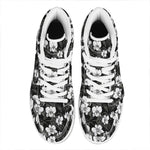 Black And White Cattleya Pattern Print High Top Leather Sneakers
