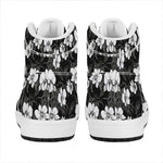 Black And White Cattleya Pattern Print High Top Leather Sneakers