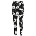 Black And White Cattleya Pattern Print High-Waisted Pocket Leggings