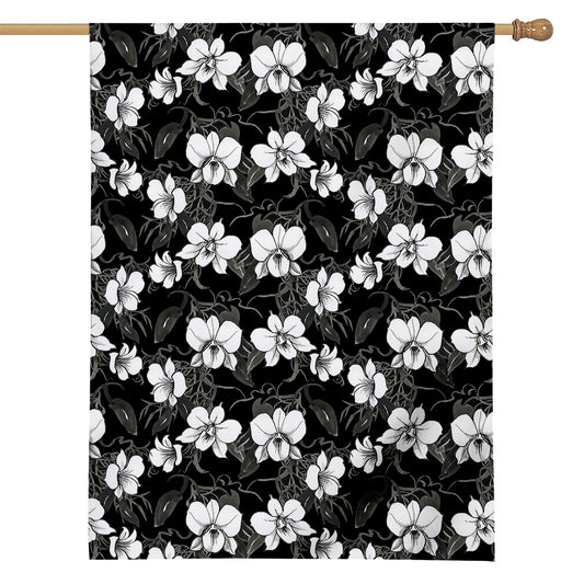 Black And White Cattleya Pattern Print House Flag