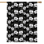 Black And White Cattleya Pattern Print House Flag