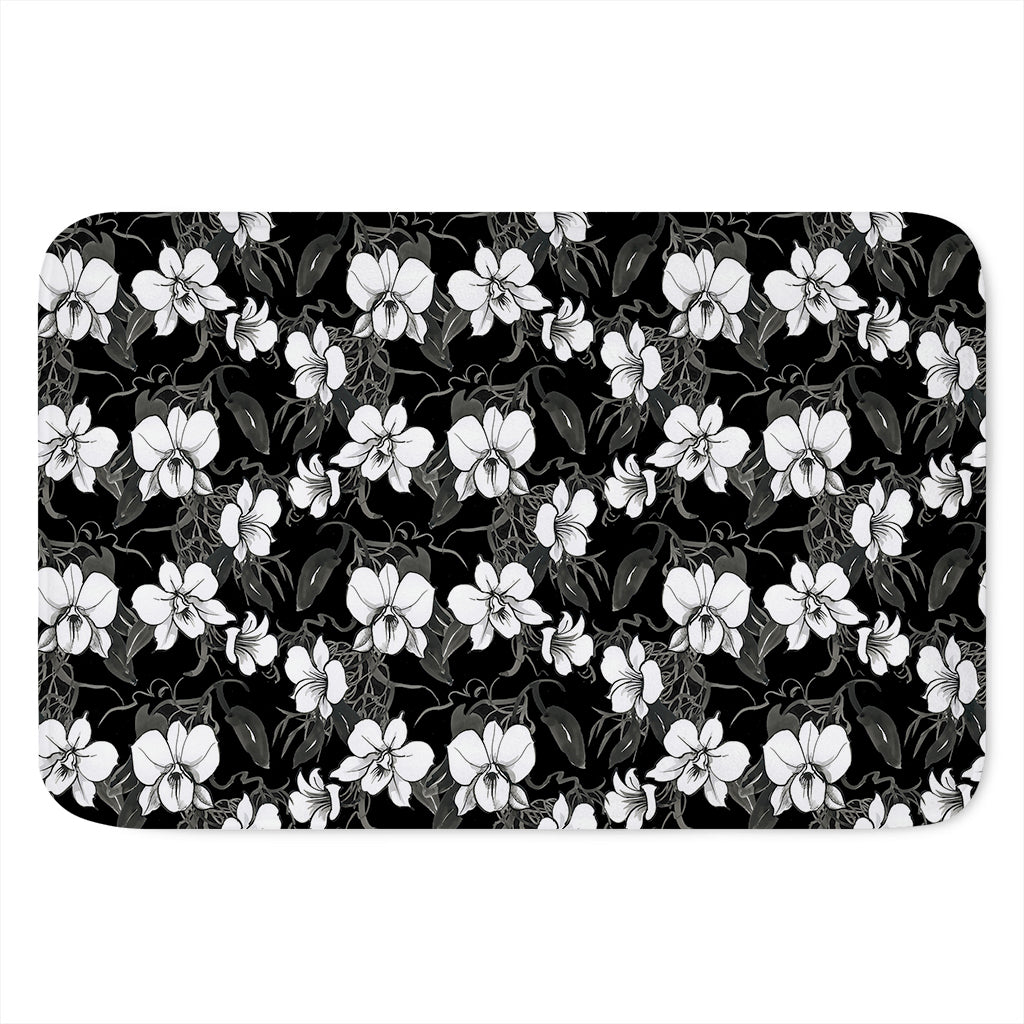 Black And White Cattleya Pattern Print Indoor Door Mat