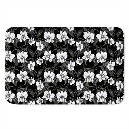 Black And White Cattleya Pattern Print Indoor Door Mat