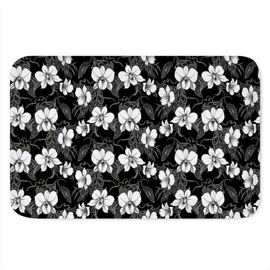 Black And White Cattleya Pattern Print Indoor Door Mat