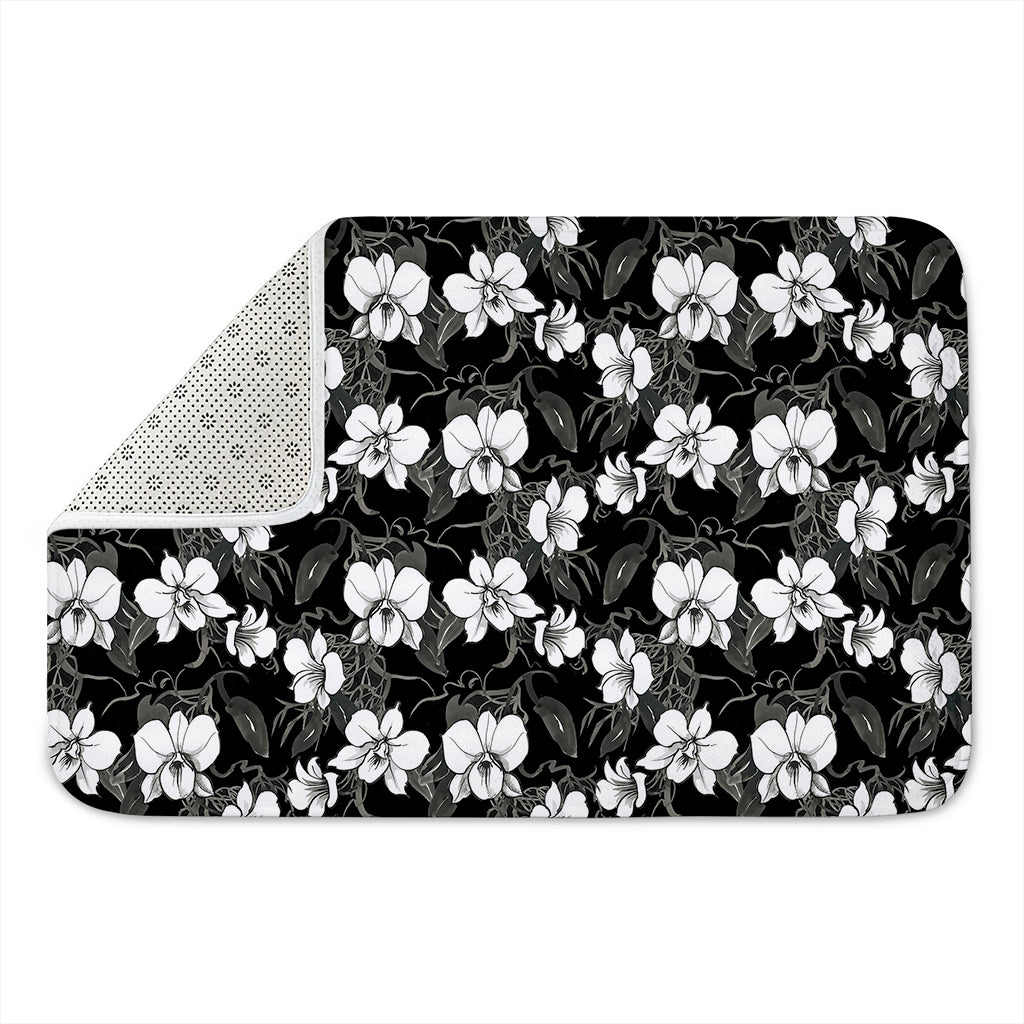 Black And White Cattleya Pattern Print Indoor Door Mat