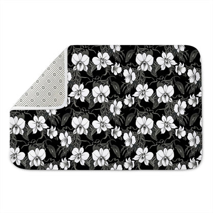 Black And White Cattleya Pattern Print Indoor Door Mat