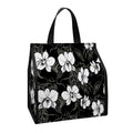 Black And White Cattleya Pattern Print Insulated Lunch Tote