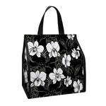 Black And White Cattleya Pattern Print Insulated Lunch Tote