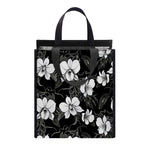 Black And White Cattleya Pattern Print Insulated Lunch Tote