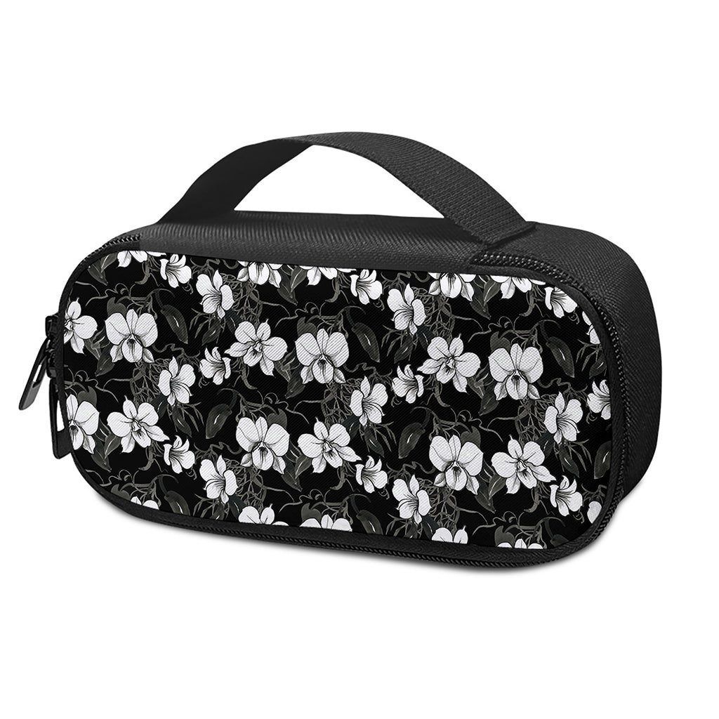 Black And White Cattleya Pattern Print Insulin Cooler Travel Case