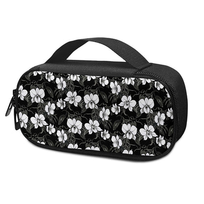 Black And White Cattleya Pattern Print Insulin Cooler Travel Case
