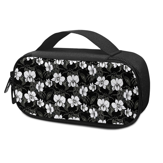 Black And White Cattleya Pattern Print Insulin Cooler Travel Case