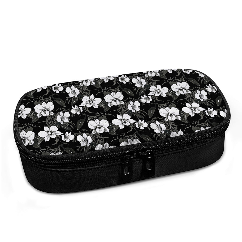 Black And White Cattleya Pattern Print Insulin Cooler Travel Case