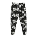 Black And White Cattleya Pattern Print Jogger Pants