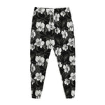 Black And White Cattleya Pattern Print Jogger Pants
