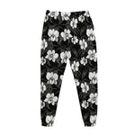 Black And White Cattleya Pattern Print Jogger Pants