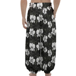 Black And White Cattleya Pattern Print Lantern Pants