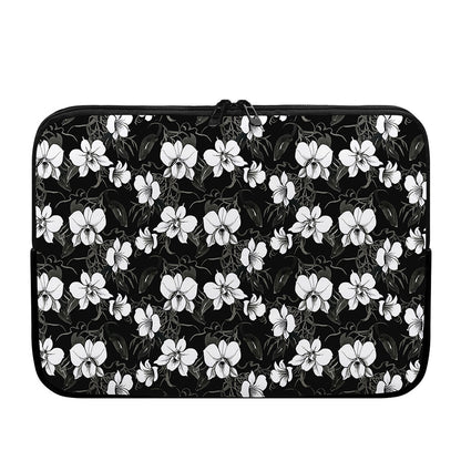 Black And White Cattleya Pattern Print Laptop Sleeve