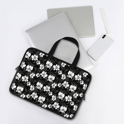 Black And White Cattleya Pattern Print Laptop Sleeve With Handle