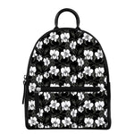 Black And White Cattleya Pattern Print Leather Backpack