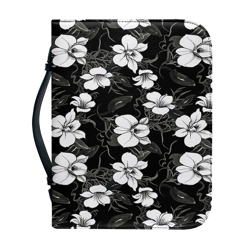Black And White Cattleya Pattern Print Leather Bible Cover