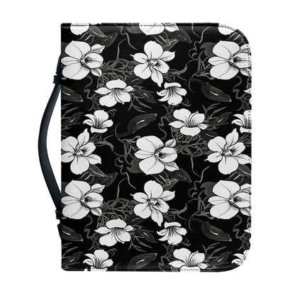 Black And White Cattleya Pattern Print Leather Bible Cover
