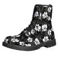 Black And White Cattleya Pattern Print Lace-Up Boots