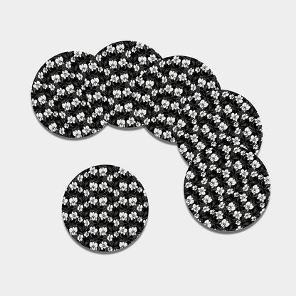 Black And White Cattleya Pattern Print Leather Coaster Set