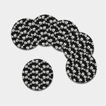 Black And White Cattleya Pattern Print Leather Coaster Set