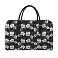 Black And White Cattleya Pattern Print Leather Duffel Bag
