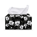 Black And White Cattleya Pattern Print Leather Tissue Box Cover