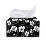 Black And White Cattleya Pattern Print Leather Tissue Box Cover