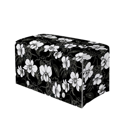 Black And White Cattleya Pattern Print Leather Tissue Box Cover
