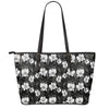 Black And White Cattleya Pattern Print Leather Tote Bag