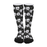Black And White Cattleya Pattern Print Long Socks