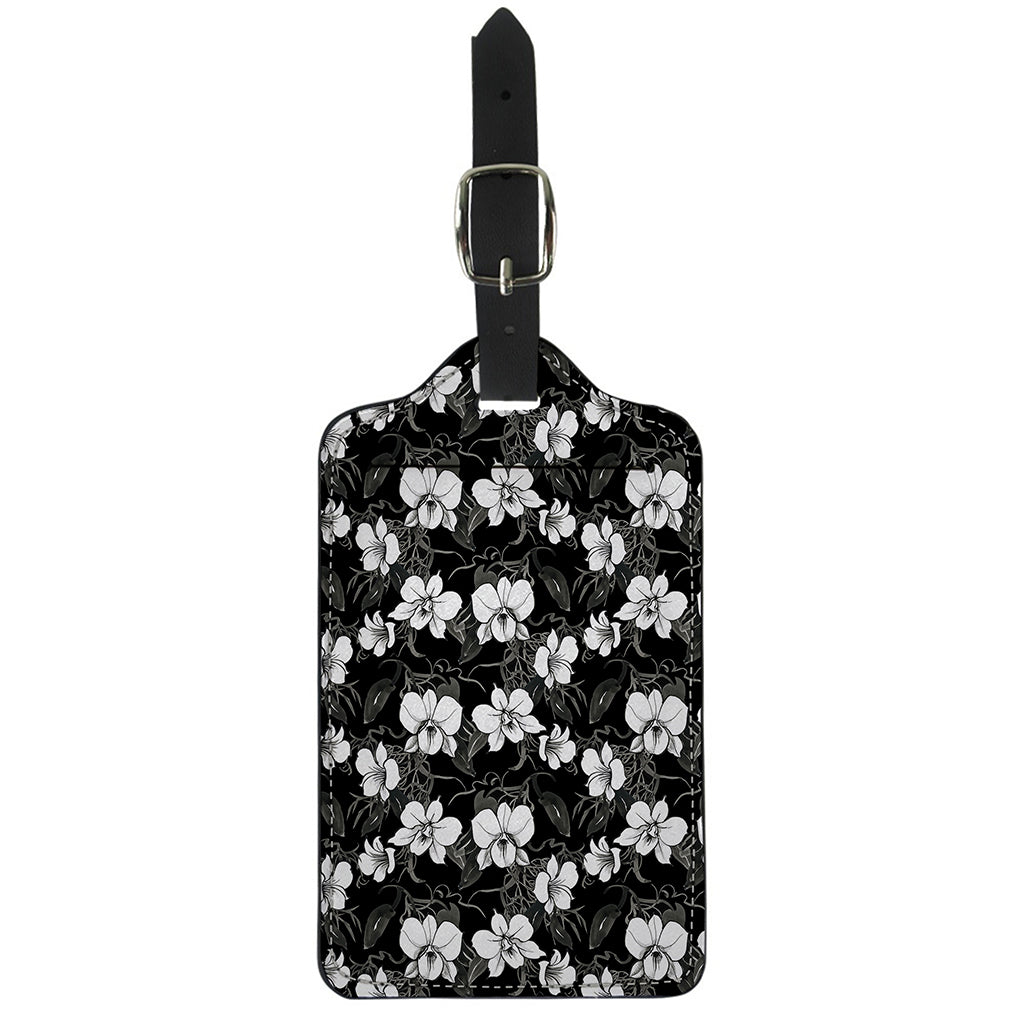 Black And White Cattleya Pattern Print Luggage Tag