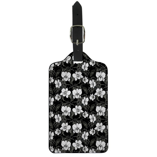 Black And White Cattleya Pattern Print Luggage Tag