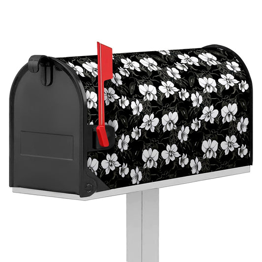 Black And White Cattleya Pattern Print Mailbox Cover
