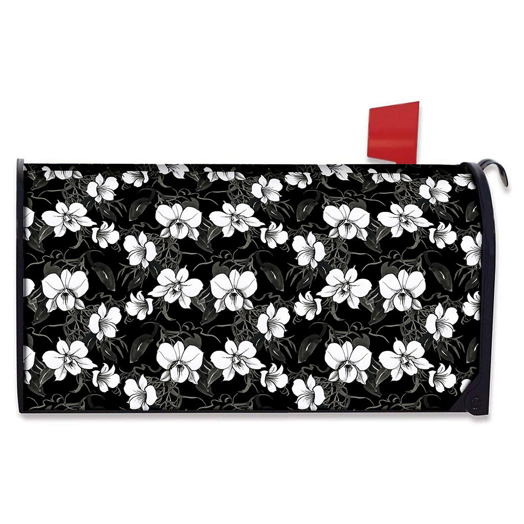 Black And White Cattleya Pattern Print Mailbox Cover