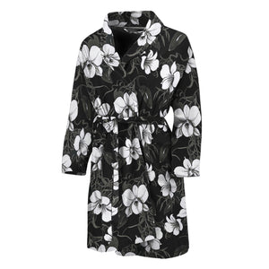 Black And White Cattleya Pattern Print Men's Bathrobe