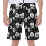 Black And White Cattleya Pattern Print Men's Beach Shorts