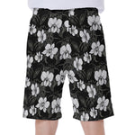 Black And White Cattleya Pattern Print Men's Beach Shorts