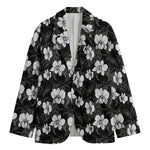Black And White Cattleya Pattern Print Men's Blazer