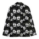 Black And White Cattleya Pattern Print Men's Blazer