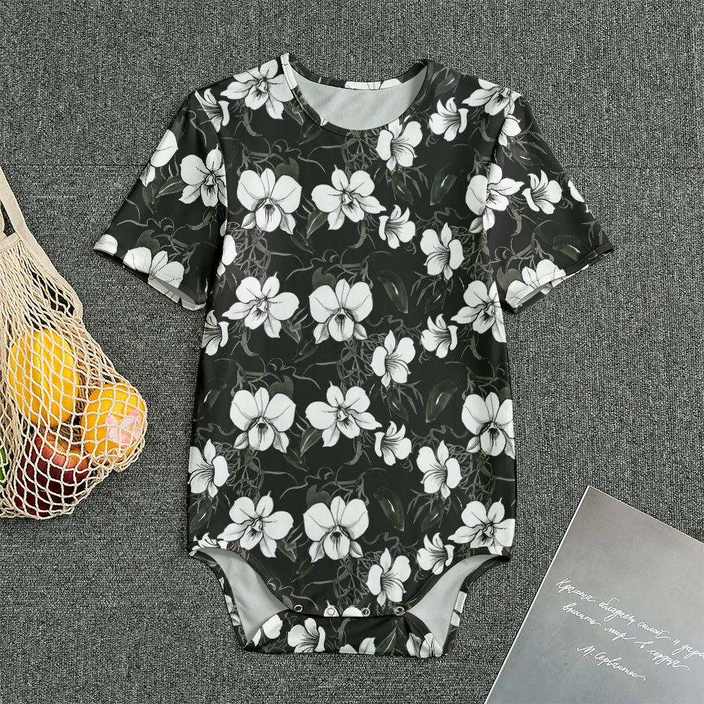 Black And White Cattleya Pattern Print Men's Bodysuit