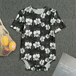 Black And White Cattleya Pattern Print Men's Bodysuit